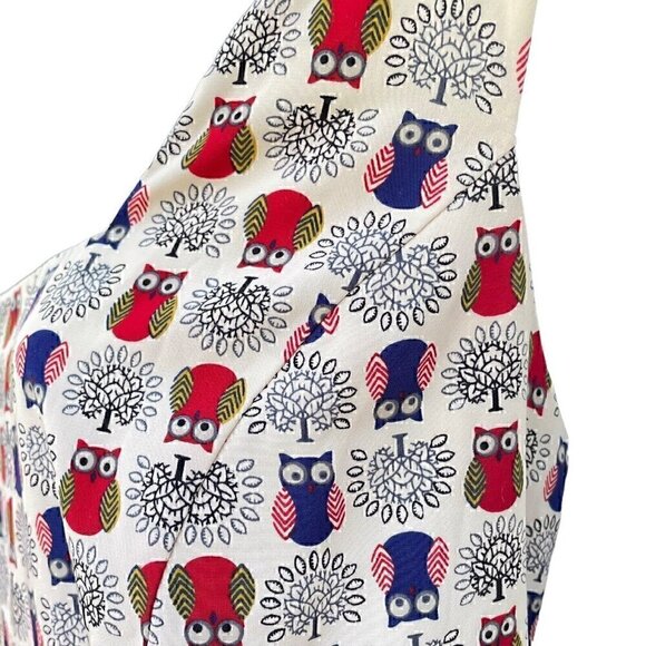 Owl Print Sleeveless Fit & Flare Midi Dress Back Tie Yellow Star Women’s 1X Plus - Picture 6 of 13